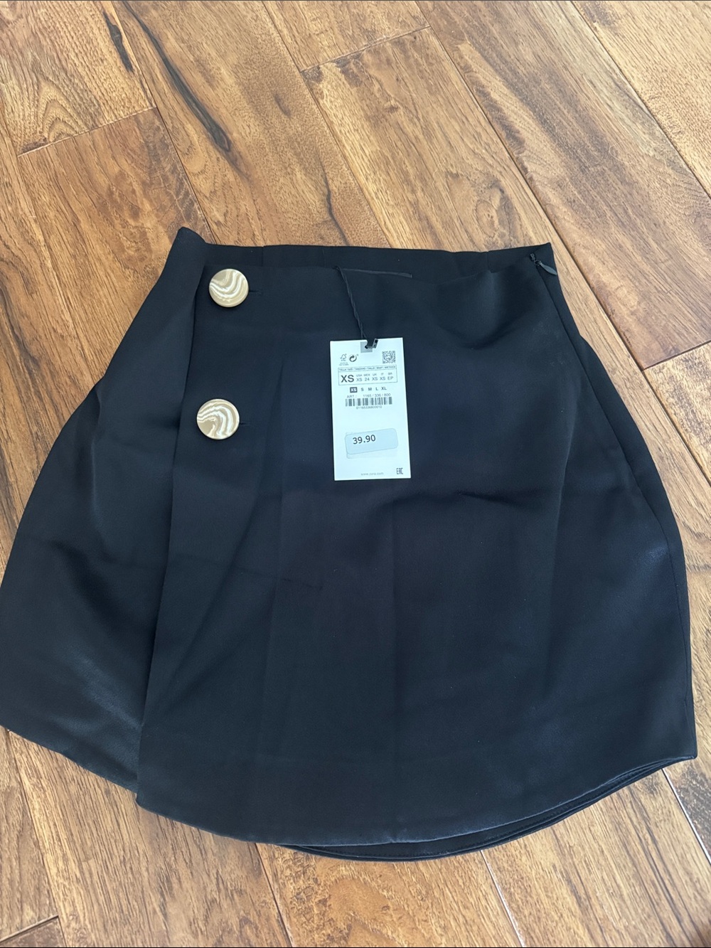 Zara Black Mini Wrap Skirt with Gold Buttons